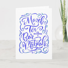 Blått Pub Mitzvah Hand-letted Greeting Card Kort
