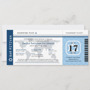 Blått Pub Mitzvah World Traveler Boarding Pass Inbjudningar