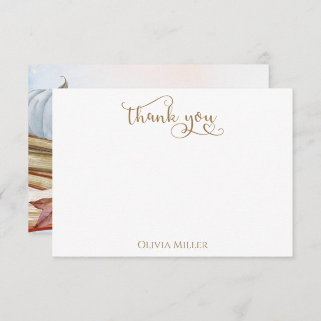 Blått Pumpkin Fall Baby Shower för bok-tema Tack Kort (Fram/baksida)