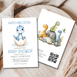 Blått QR-kodsdinosaur-kläckning snart babyskor Inbjudningar