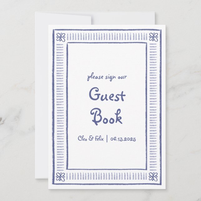 Blått Quirky Hand plockade Bröllop Guest Bok-tecke (Framsida)