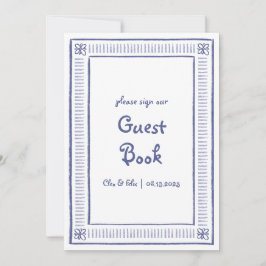 Blått Quirky Hand plockade Bröllop Guest Bok-tecke