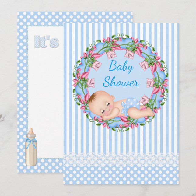 Blått Rand-babybältesinbjudan med sömn Inbjudningar (Fram/baksida)