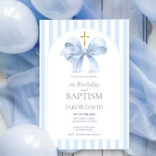 Blått Rand-baptism och inbjudan till födelsedag
