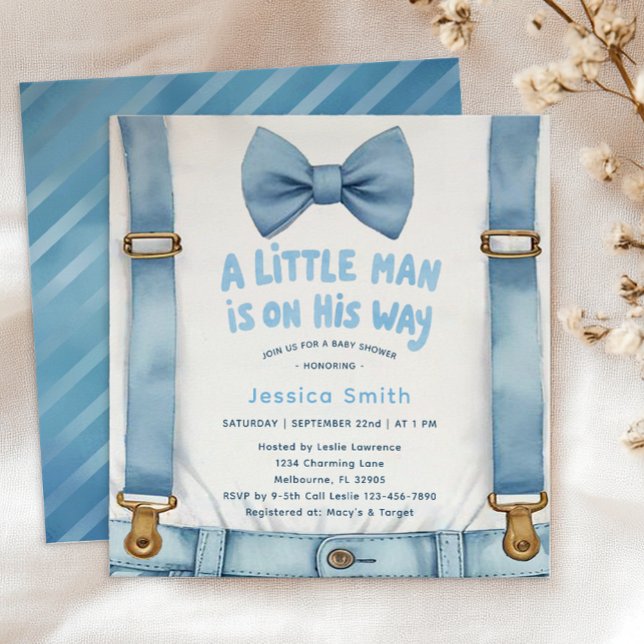 Blått Rand Little Man Baby Shower-inbjudan Inbjudningar (Adorable Little Man Invite)