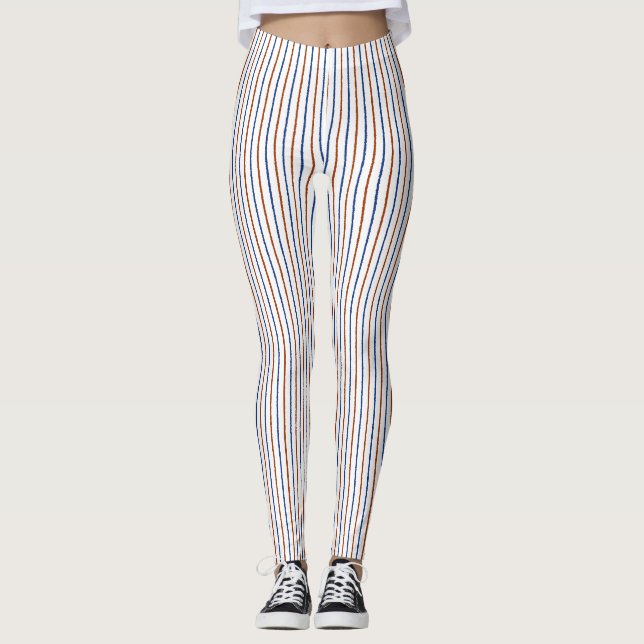 Blått Rand med Uneven Linjer Leggings (Framsida)