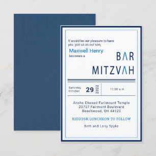 Blått Rand Modern Pub Mitzvah-inbjudan Inbjudningar