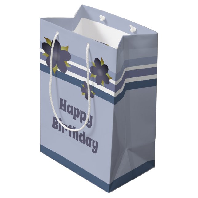 Blått Rand och medelstor Blommigt-gåva (Baksidan Vinklad)