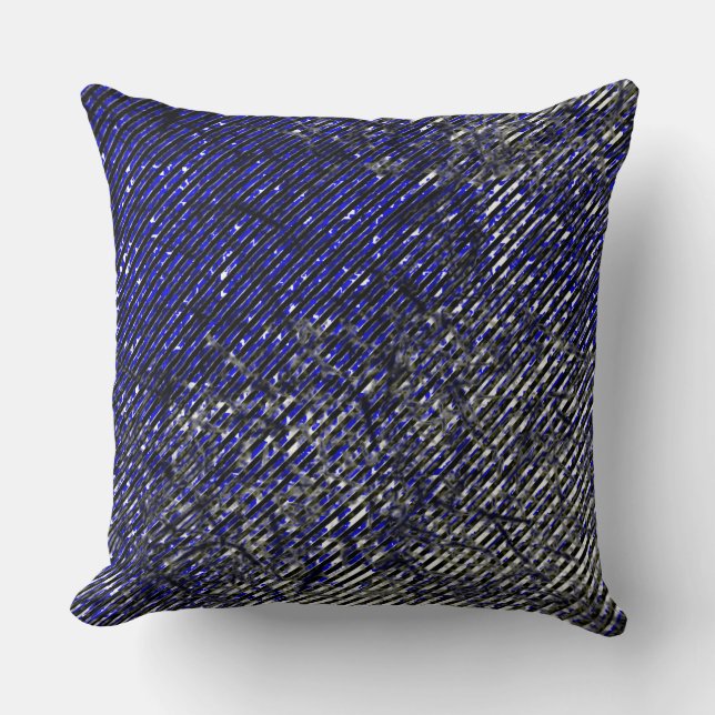 Blått rand skadat i färg och form kudde (Framsida)