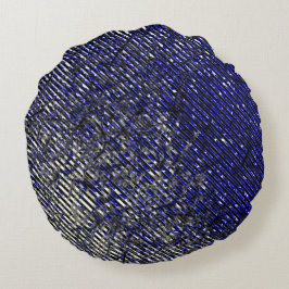 Blått rand skadat i färg och form rund kudde