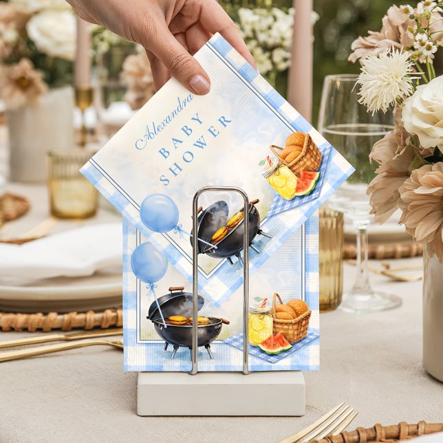 Blått randigt Baby Q-barnkalas Pappersservett (Skapare uppladdad)