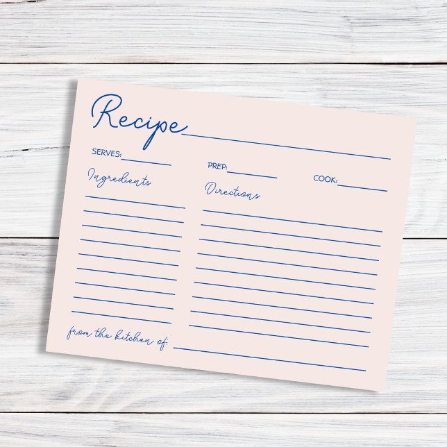 Blått recept för handskriven Chic för brickan (Handwritten Chic Blue Recipe For The Bride)