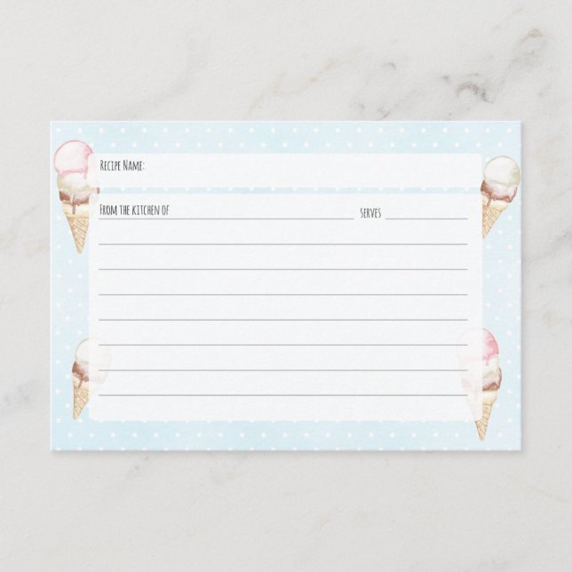 Blått recept för iskräm och Polka dots Tilläggskort (Framsida)