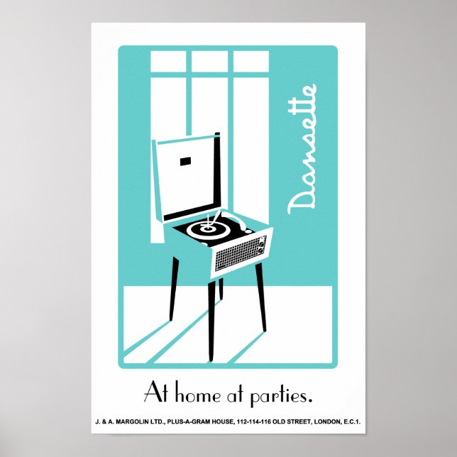 Blått Retro Dansette-postspelarinlägg poster popup (Framsidan)