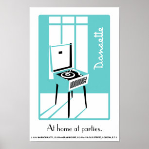 Blått Retro Dansette-postspelarpopup-poster Poster
