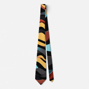 Blått retro-geometriskt Mönster med Vinkar Gult Slips