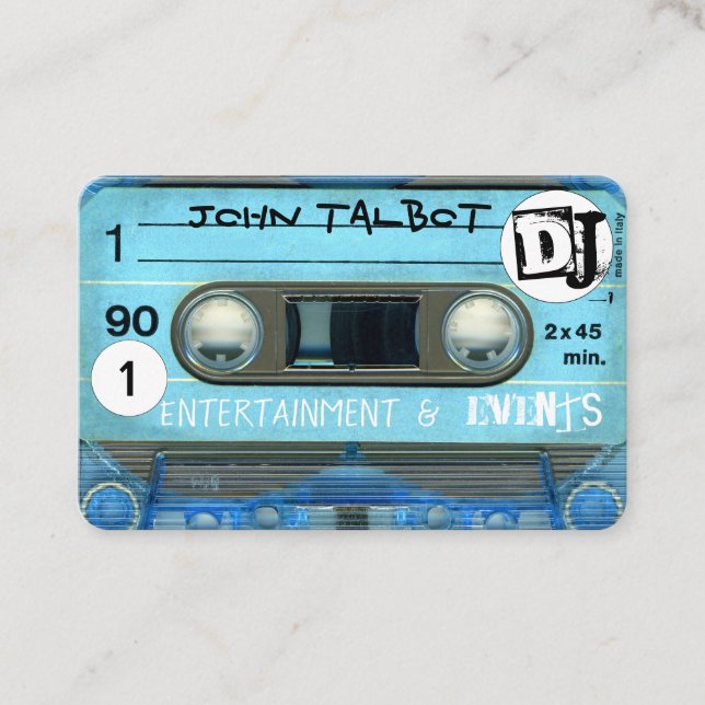 Blått Retro T4 Audiotape Cassette 80s DJ Business  Visitkort (Framsida)