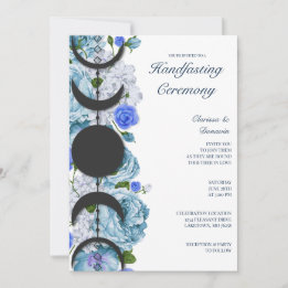 Blått Ro Blommigt Måne Phase Wiccan Handfast Inbjudningar