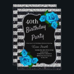Blått Ro från Silver, Svarta Rand, Glitter Inbjudningar<br><div class="desc">Elegant silver och svart rand glitter och blå ro födelsedagsfest inbjudan för kvinnor i alla åldrar. Åldern kan ändras för vilken ålder som helst. Text kan ändras till vad som helst för att passa din händelse. Typsnitt, typsnitt färg och text är helt anpassade! Papper form och typ kan anpassas efter...</div>