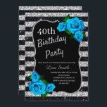 Blått Ro från Silver, Svarta Rand, Glitter Inbjudningar<br><div class="desc">Elegant silver och svart rand glitter och blå ro födelsedagsfest inbjudan för kvinnor i alla åldrar. Åldern kan ändras för vilken ålder som helst. Text kan ändras till vad som helst för att passa din händelse. Typsnitt, typsnitt färg och text är helt anpassade! Papper form och typ kan anpassas efter...</div>