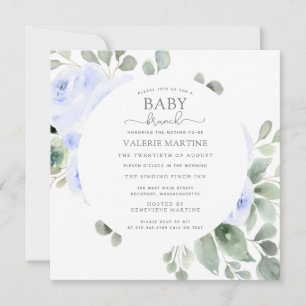 Blått Ro-inbjudan till Botaniska Baby-Brunch Inbjudningar