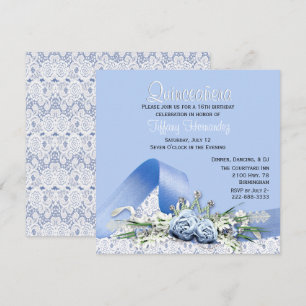 Blått Ro Quinceañera Birthday-inbjudan Inbjudningar