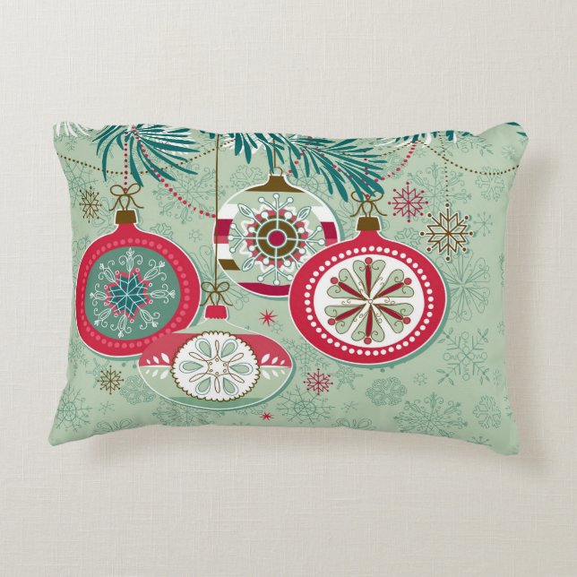 Blått & röda Retro julprydnadar Prydnadskudde (Baksidan)