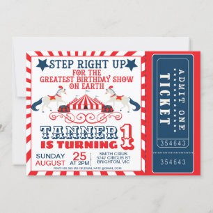 Blått rödcirkus Biljett Circus Tält födelsedag Inbjudningar
