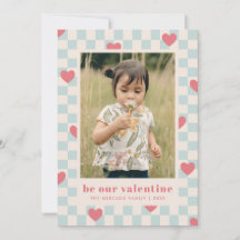 Blått Rosa Checkerboard Hearts Valentine Day Card
