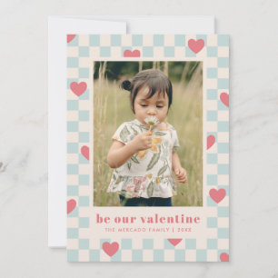 Blått Rosa Checkerboard Hearts Valentine Day Card Inbjudningar