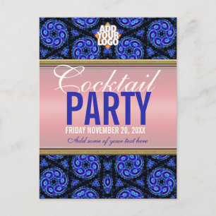 Blått+Rosa Cocktail Party-vykort för inbjudningar