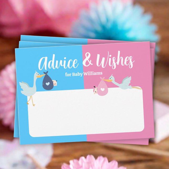 Blått Rosa Gender, Party Baby, Önskemål och  Rådkort (Blue Pink Gender Reveal Party Baby Wishes And Advice Card
)