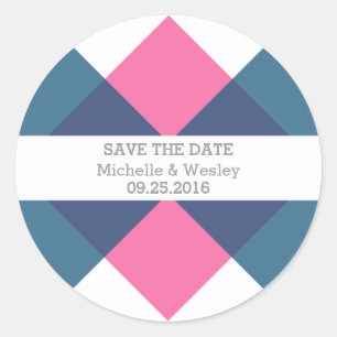 Blått Rosa Geometric Triad Save the Date Stickers Runt Klistermärke