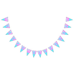 Blått, Rosa Glitter Birthday Bunting Flaggor