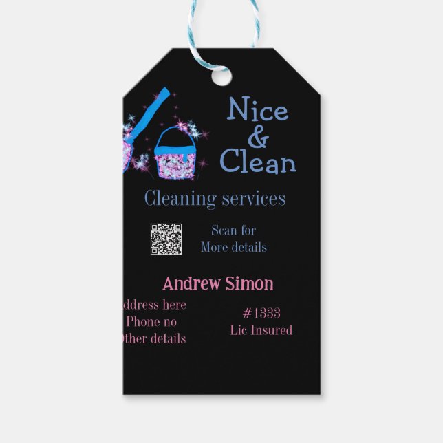 Blått rosa glitter rent mopp tillsätt namn adress  presentetikett (Framsidan)