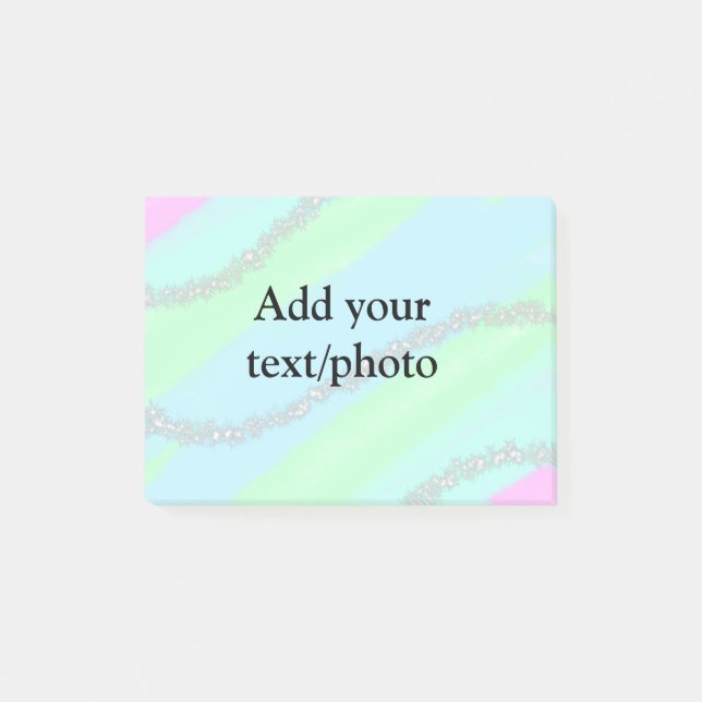 Blått rosa grönt glitter gnistra pastel lägg till  post-it block (Framsida)