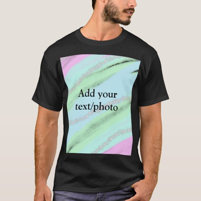 Blått rosa grönt glitter gnistra pastel lägg till  t shirt (Framsida)