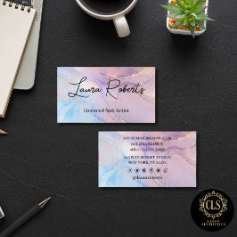 Blått Rosa Guld Watercolor Art Affärskorts Visitkort