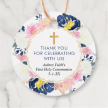 Blått rosa gult blommigt första gemensamsbaptism