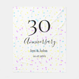 Blått rosa gult polka dots 30-årsjubileum namn fleecefilt