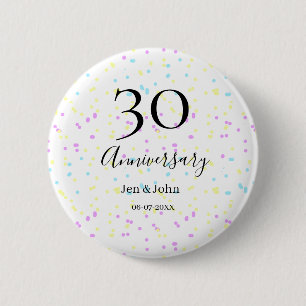 Blått rosa gult polka dots 30-årsjubileum namn knapp