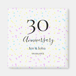 Blått rosa gult polka dots 30-årsjubileum namn magnet