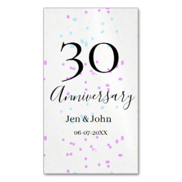 Blått rosa gult polka dots 30-årsjubileum namn magnetiska visitkort