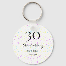 Blått rosa gult polka dots 30-årsjubileum namn nyckelring