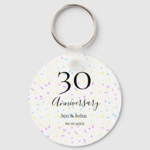 Blått rosa gult polka dots 30-årsjubileum namn nyckelring