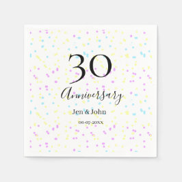 Blått rosa gult polka dots 30-årsjubileum namn pappersservett
