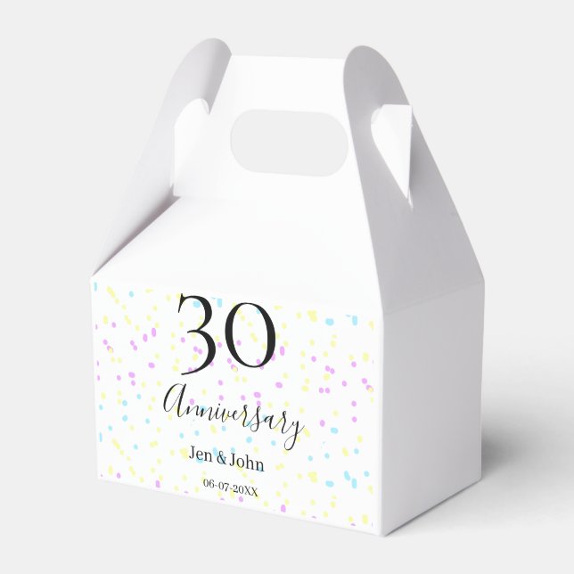 Blått rosa gult polka dots 30-årsjubileum namn presentaskar (Framsidan Sidan)