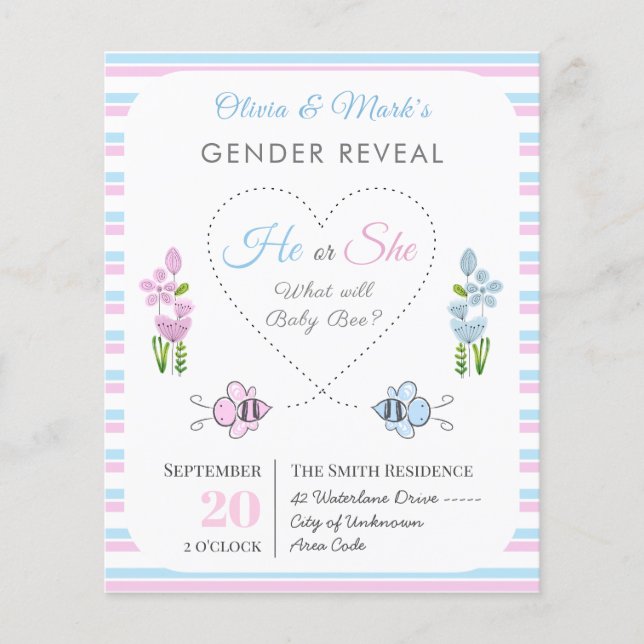 Blått Rosa Humla Kärlek Heart Gender Reveal (Framsida)