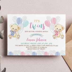 Blått Rosa, inbjudan till Baby Shower-Nalle för lå