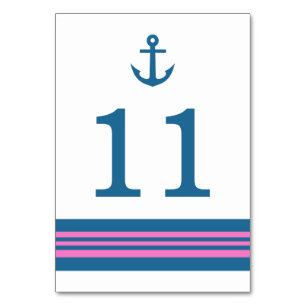 Blått Rosa Nautical Anchor Bord-kort Bordsnummer